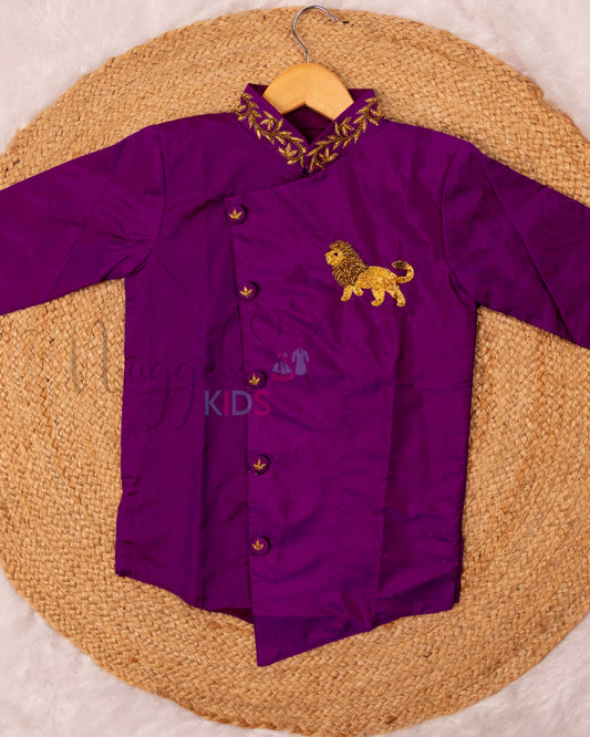 Ready to Ship: Violet Aari Worked Kurta with Striped Dhoti and matching taping border