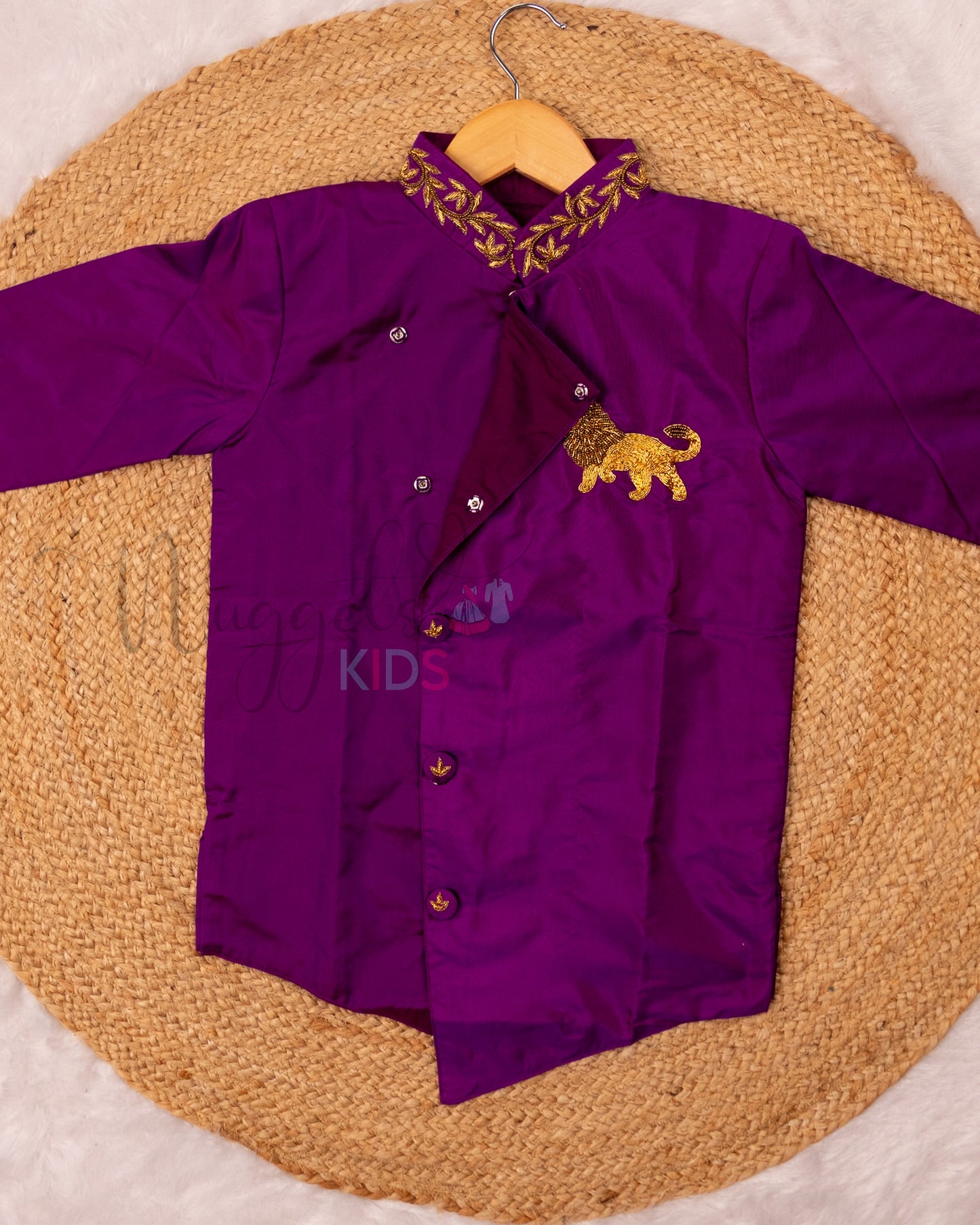 Ready to Ship: Violet Aari Worked Kurta with Striped Dhoti and matching taping border