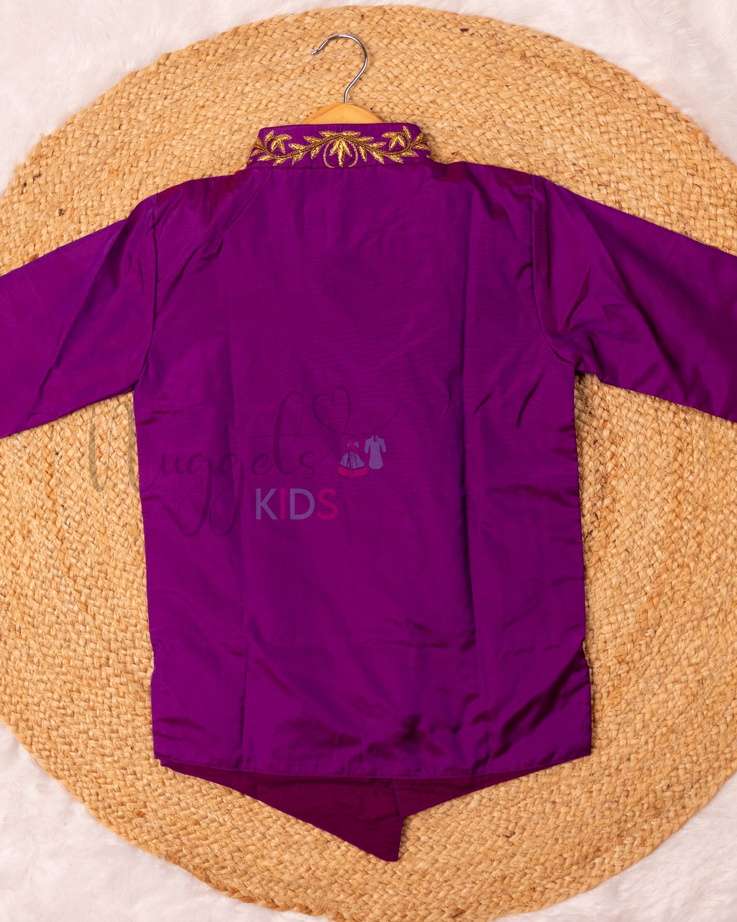 Ready to Ship: Violet Aari Worked Kurta with Striped Dhoti and matching taping border