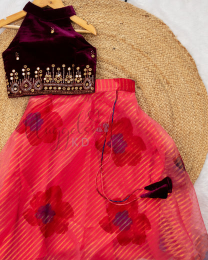 Ready to Ship: Magenta and Pink Velvet Lehenga