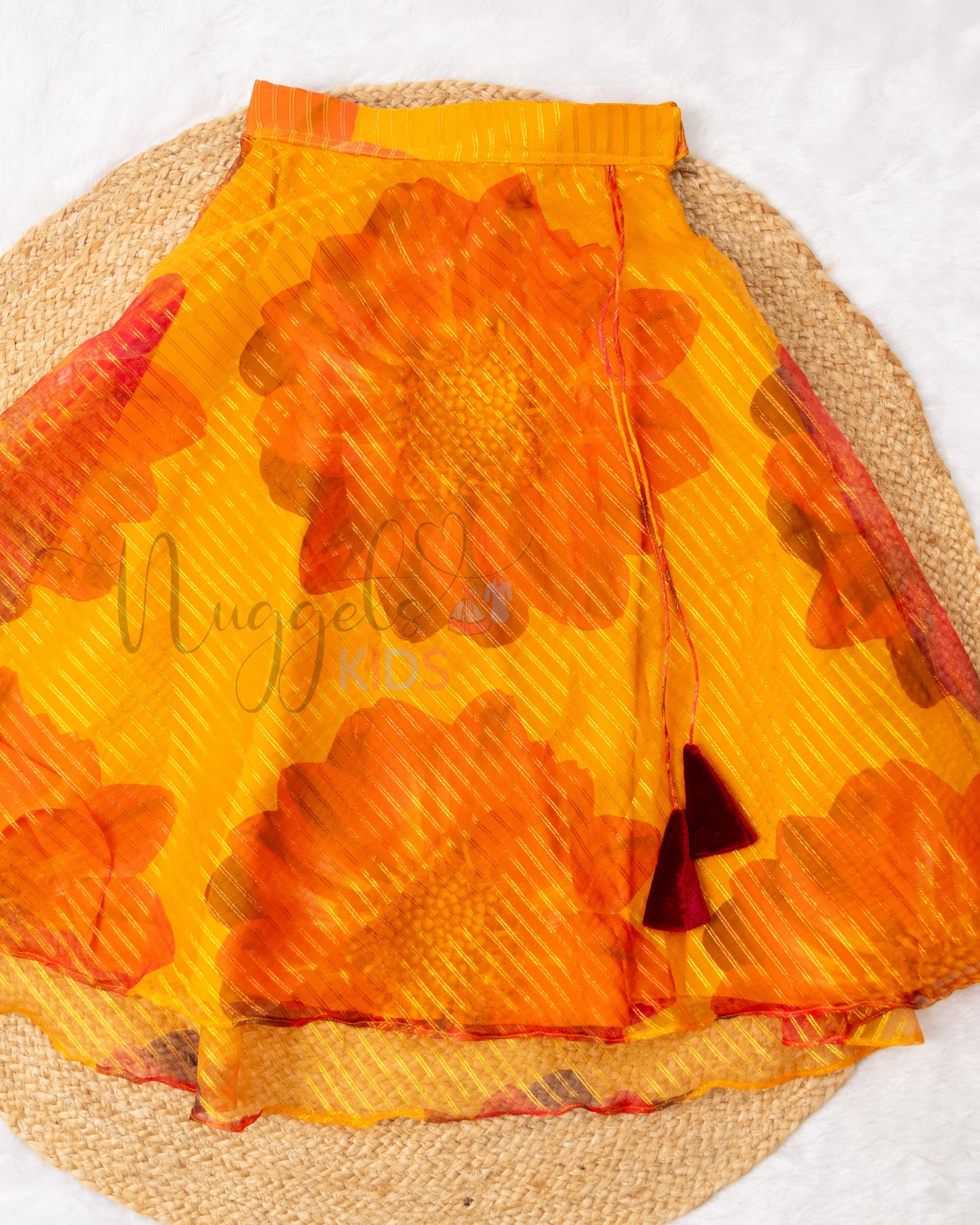 Ready to Ship: Red and Yellow Velvet Lehenga