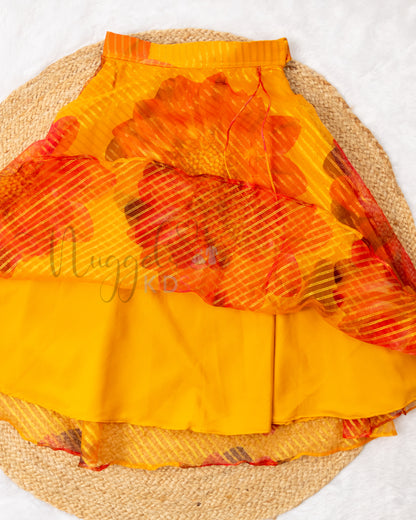 Ready to Ship: Red and Yellow Velvet Lehenga