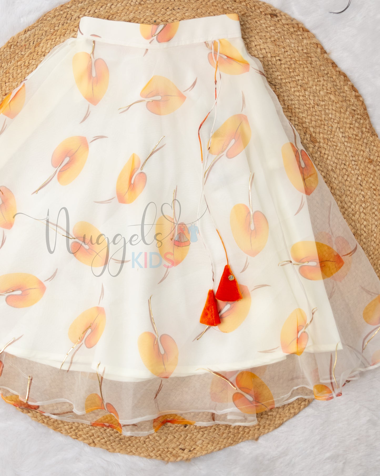 Ready to Ship: Orange and White Velvet Lehenga