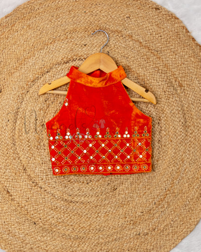 Ready to Ship: Orange and White Velvet Lehenga