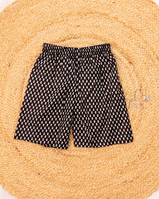 Ready to Ship: Black Ajrakh Cotton (Woven) three forth Palazzo