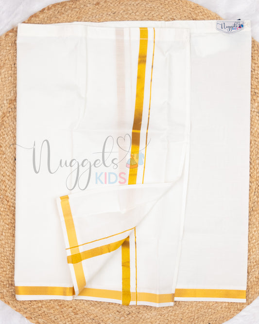 Ready to Ship: Double Layer Off-white Cotton Veshti with Golden Weaving Border