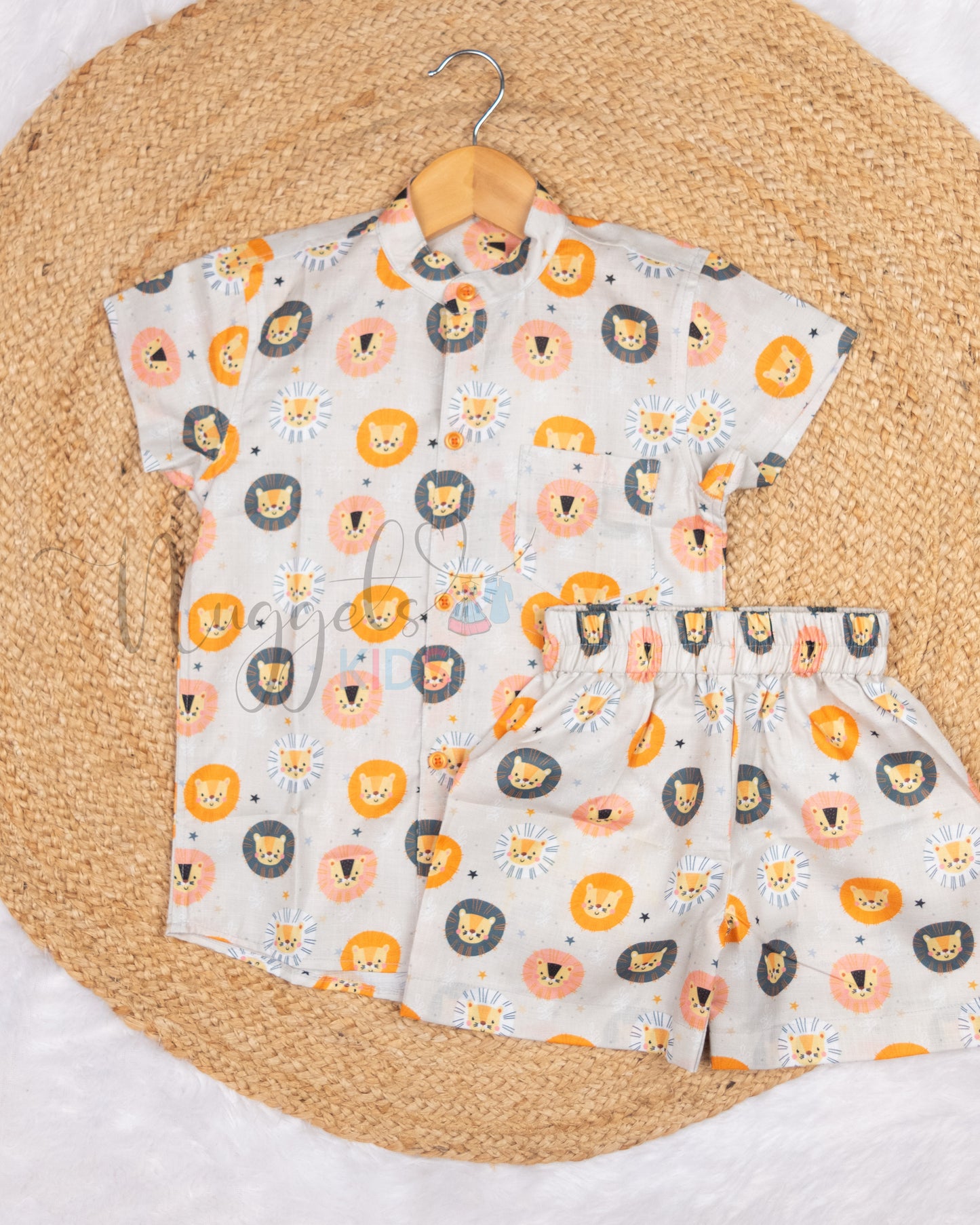 Ready to Ship: Lion Family Printed Viscose Cotton Co-ord Set