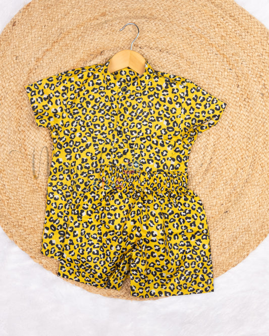 Ready to Ship: Yellow Tiger Printed Viscose Cotton Co-ord Set