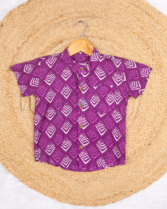 Ready to Ship: Purple Printed Katha Cotton Shirt with Front Pocket