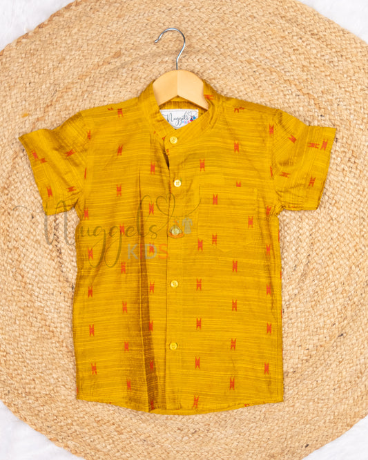 Ready to Ship: Yellow Butta Silk Shirt with Front Pocket