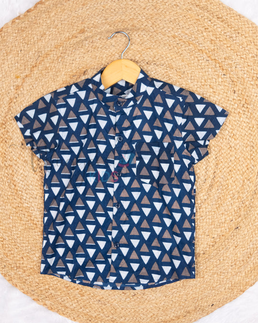 Ready to Ship: Blue Triangles Printed Cotton Shirt with Front Pocket