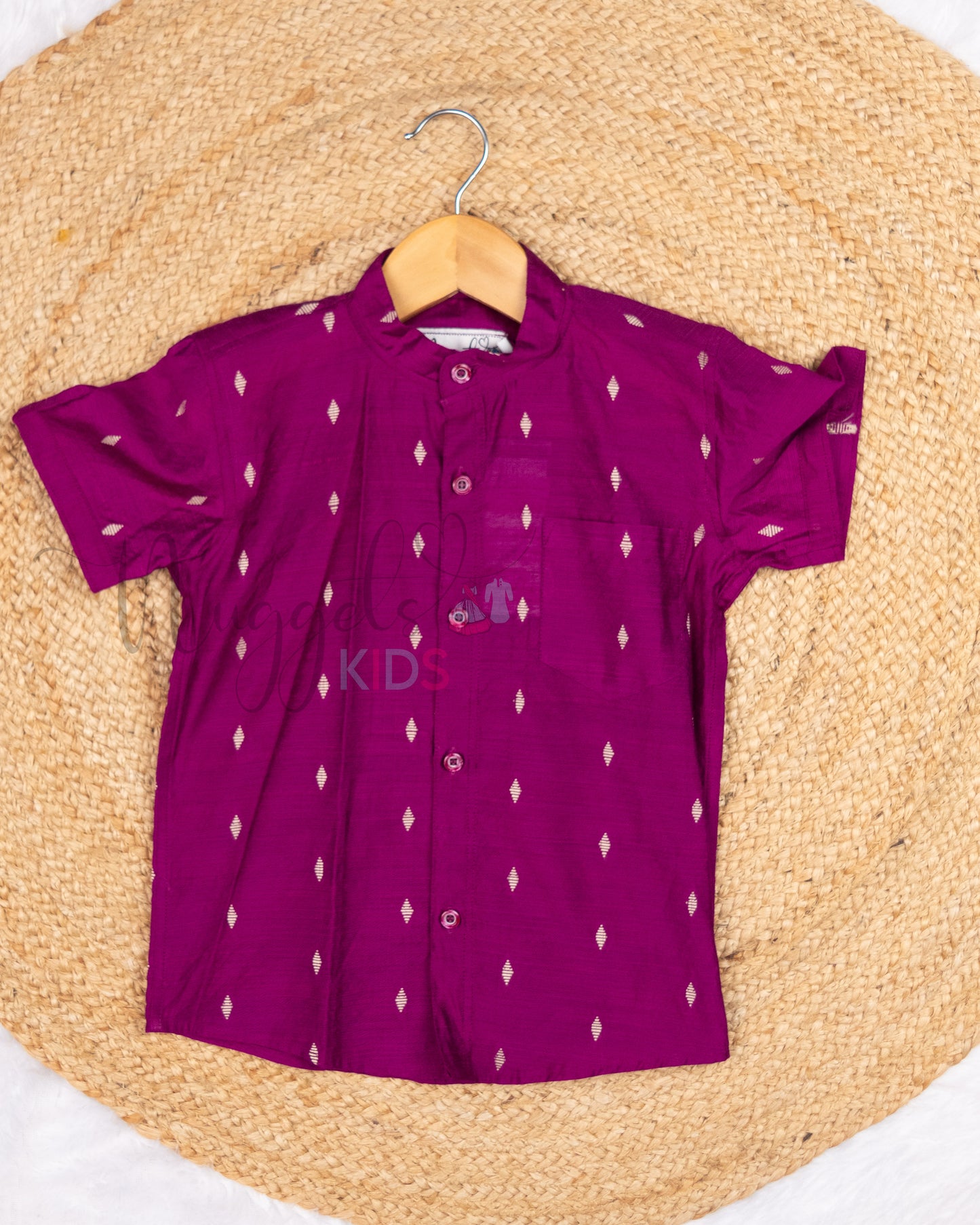 Ready to Ship: Brinjal Purple Butta Silk Shirt with Front Pocket