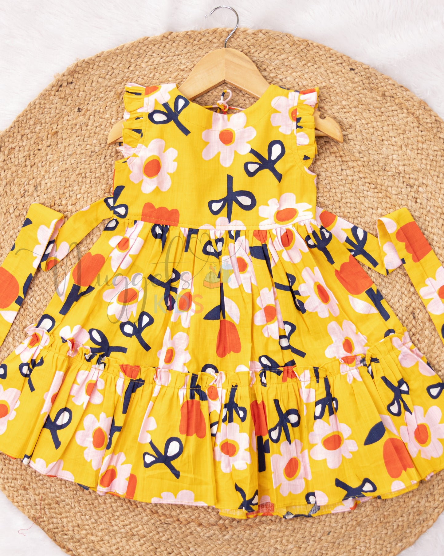 Ready to Ship: Pop Yellow Linen Cotton Frock in two tiers with short flutter sleeves