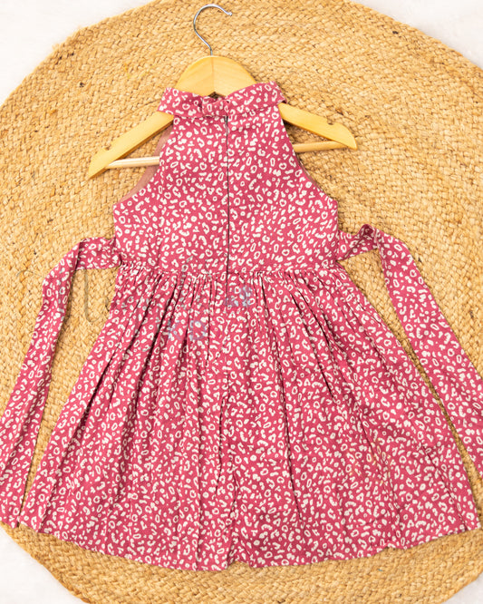 Ready to Ship: Mauve Halter neck Frock with Designer Flap and Intricate Pleats