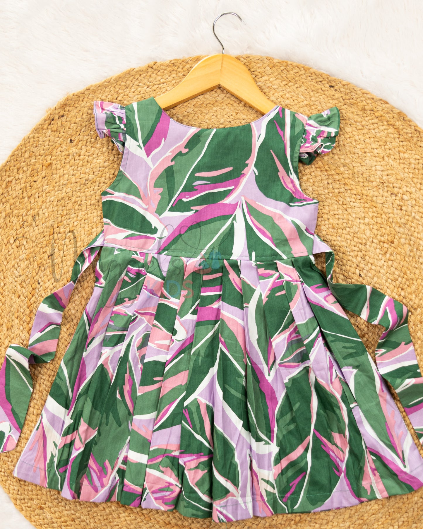 Ready to Ship: Tropical Printed Cotton Rayon Frock with ruffle sleeves and strappy back