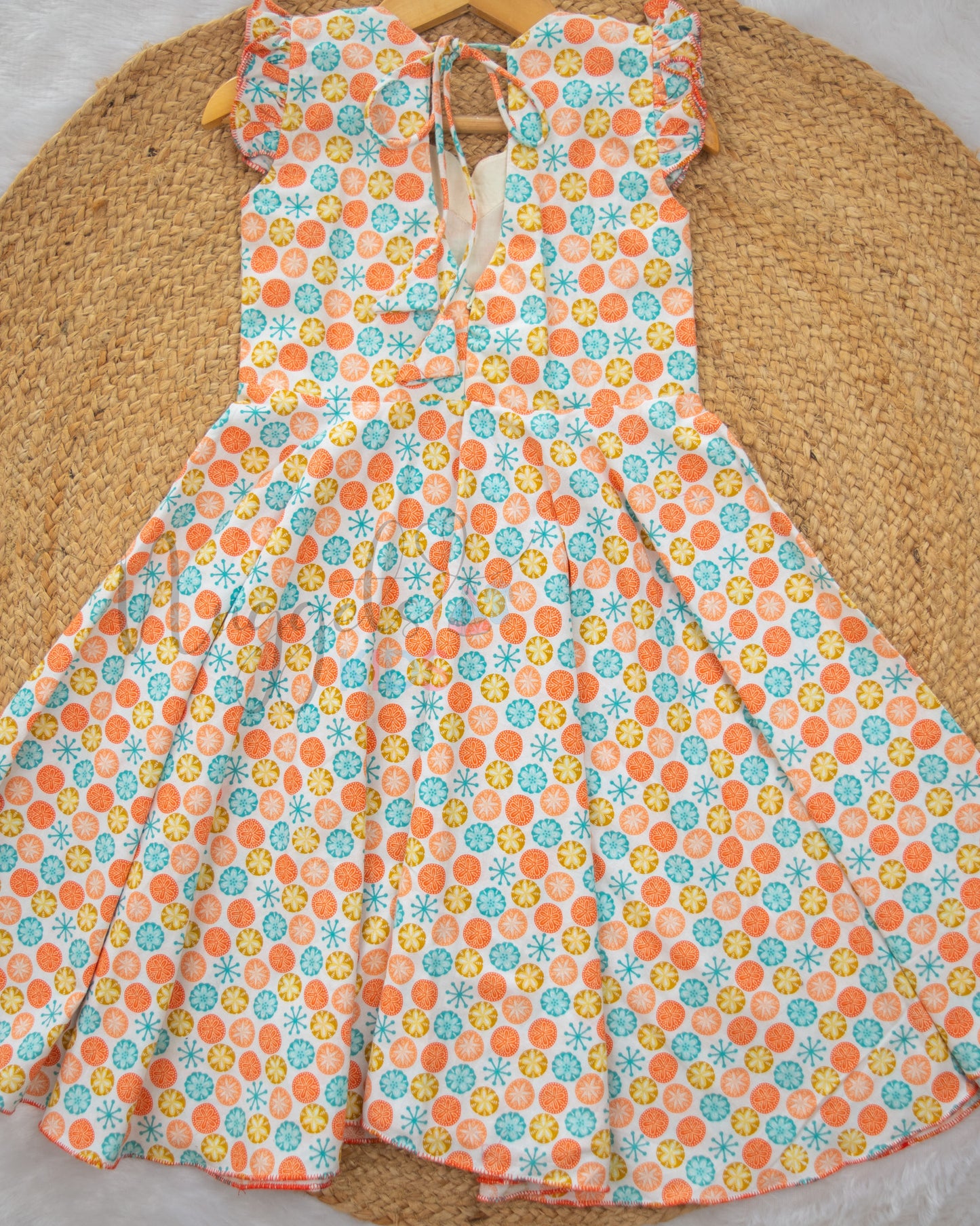 Ready to Ship: White and Orange Scallop Neck A Line Flex Cotton Frock