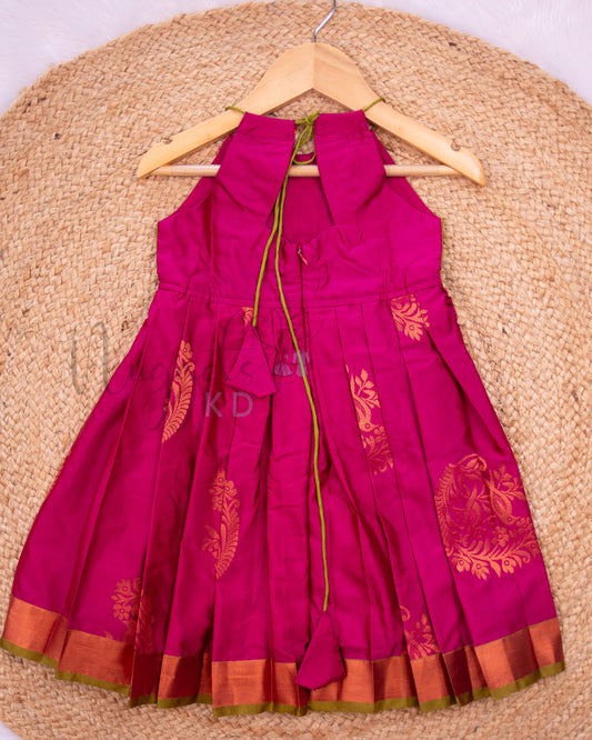 Ready to Ship: Jamun And Olive Halter Neck Tie Back frock with Patch work yoke