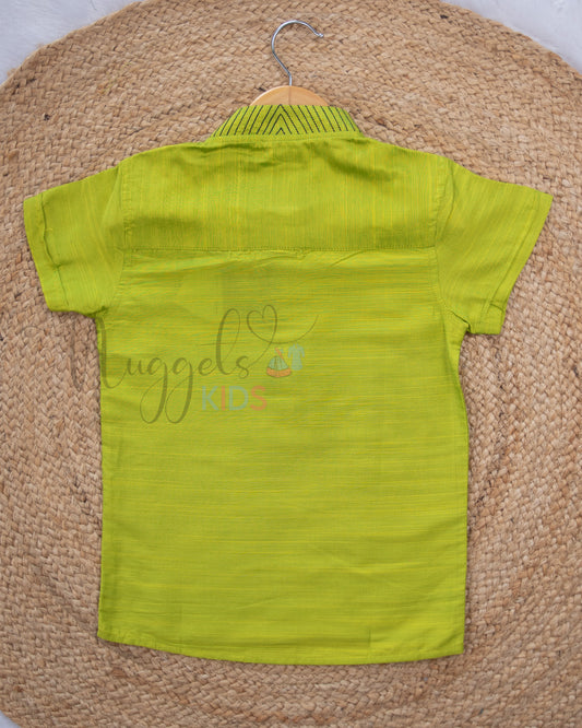 Ready to Ship: Lime Green Raw Silk Short Kurta with Anchoring Detailing