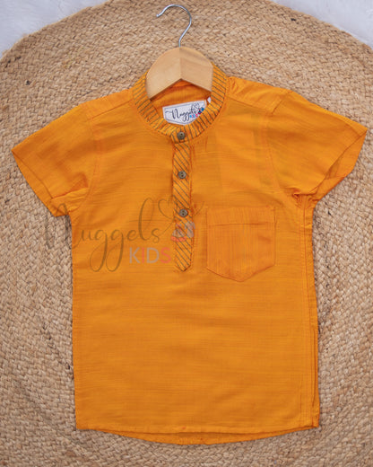 Ready to Ship: Orange Raw Silk Short Kurta with Anchoring Detailing