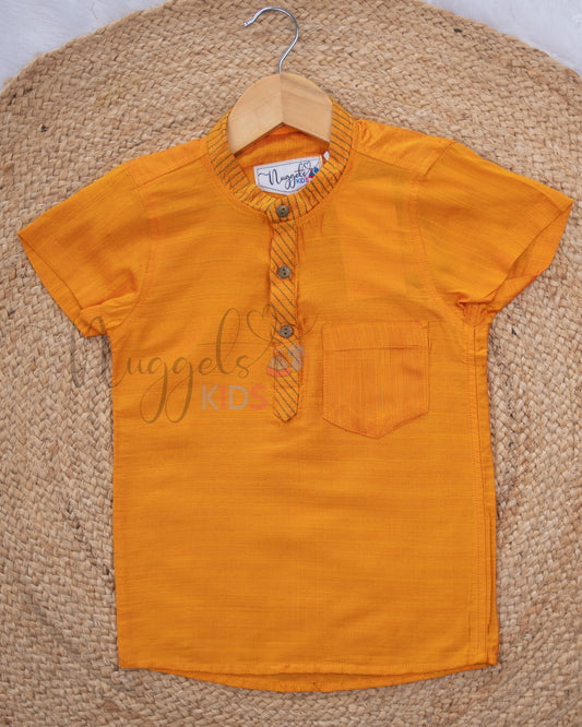 Ready to Ship: Orange Raw Silk Short Kurta with Anchoring Detailing