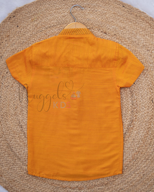 Ready to Ship: Orange Raw Silk Short Kurta with Anchoring Detailing