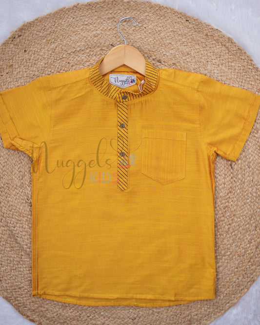 Ready to Ship: Yellow Raw Silk Short Kurta with Anchoring Detailing
