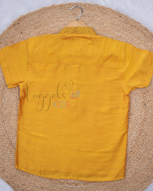 Ready to Ship: Yellow Raw Silk Short Kurta with Anchoring Detailing