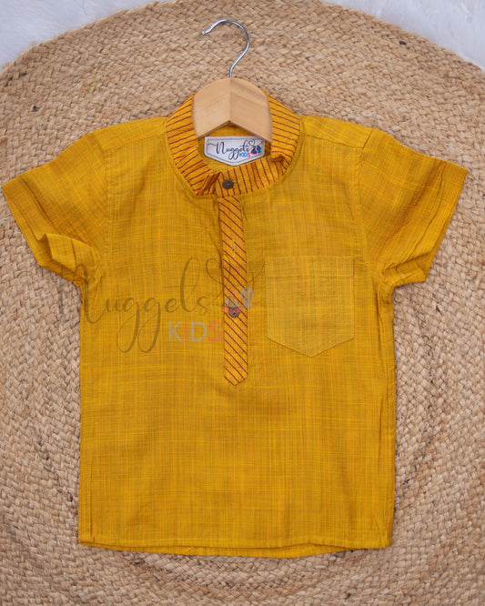 Ready to Ship: Yellow Raw Silk Short Kurta with Anchoring Detailing