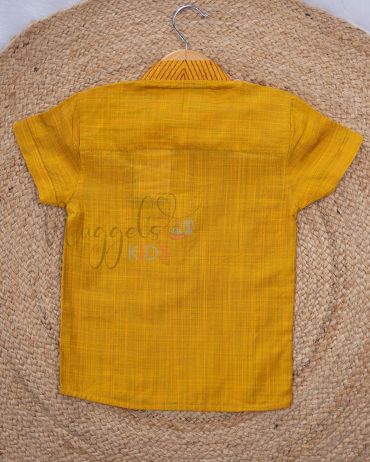 Ready to Ship: Yellow Raw Silk Short Kurta with Anchoring Detailing