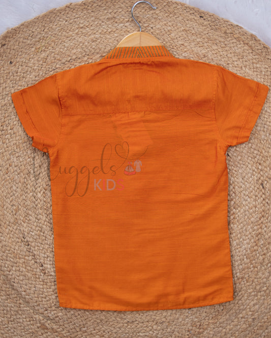 Ready to Ship: Orange Raw Silk Short Kurta with Anchoring Detailing