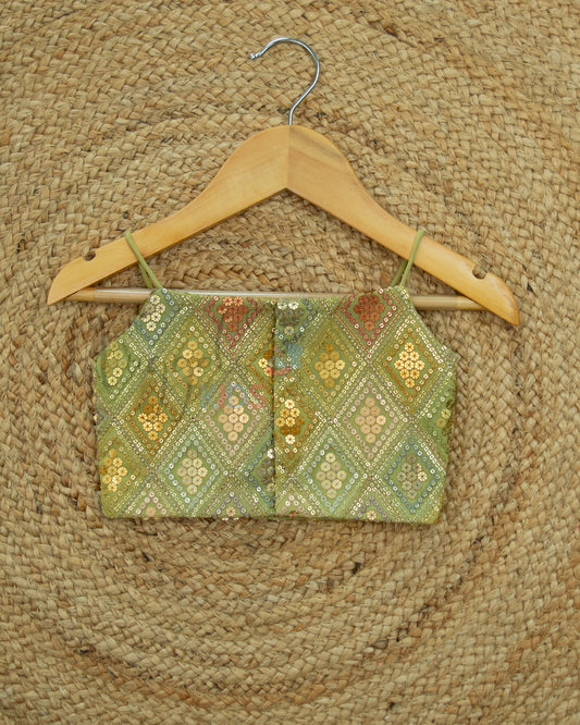 Ready to Ship: Light Green Designer Spaghetti Crop Top