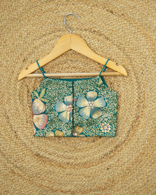 Ready to Ship: Peacock Green Designer Spaghetti Crop Top