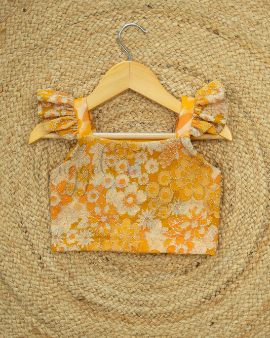 Ready to Ship: Mustard Flutter Sleeved Designer Crop Top