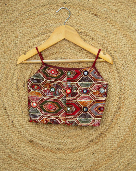 Ready to Ship: Dark Red Designer Spaghetti Crop Top