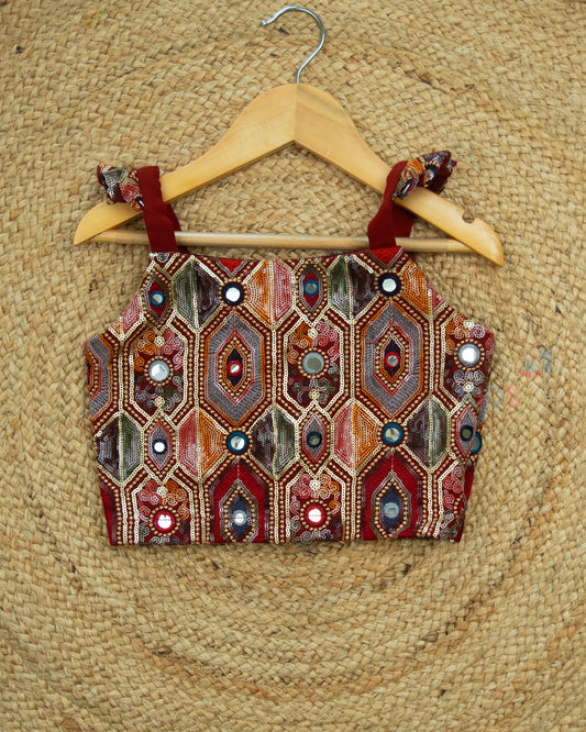 Ready to Ship: Maroon Embroidered Mini Cap Sleeved Designer Top