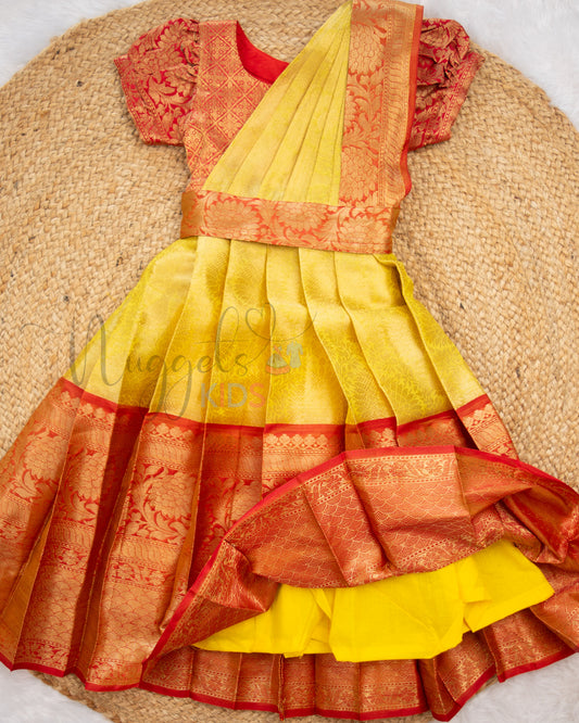 Ready to Ship: Red And Golden Half Saree Set