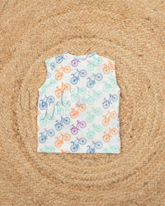 Ready to Ship: Colorful Cycle Printed Pure Cotton Jhabla with Wooden Button Detailing