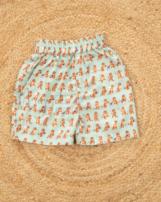 Ready to Ship: Smart Tigers Printed Swiss Cotton Shorts