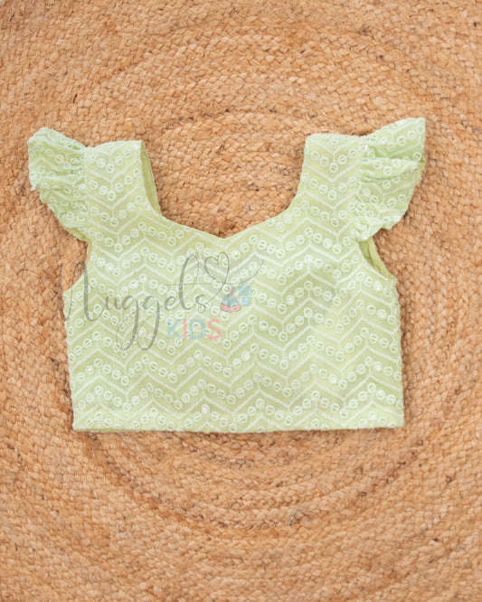 Ready to Ship: Pista Green And Forest Green Designer Top and Net Lehenga