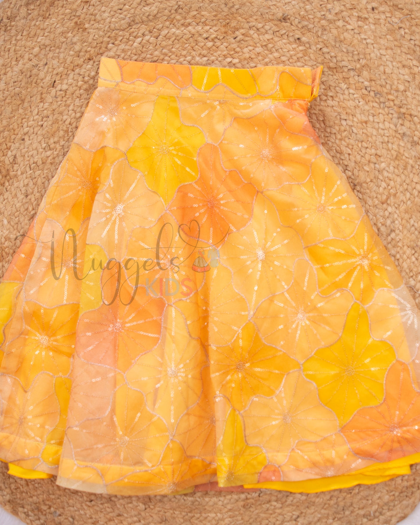 Ready to Ship: Orange And Yellow Designer Top and Net Lehenga