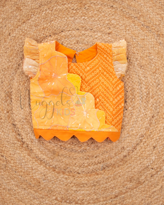 Ready to Ship: Orange And Yellow Designer Top and Net Lehenga