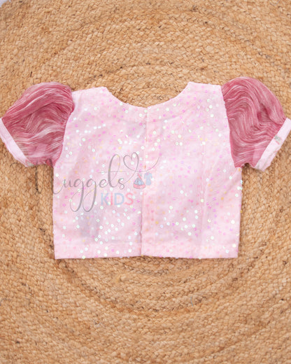 Ready to Ship: Baby Pink Designer Lehenga With Cute Bow and Puff Sleeve Detailing