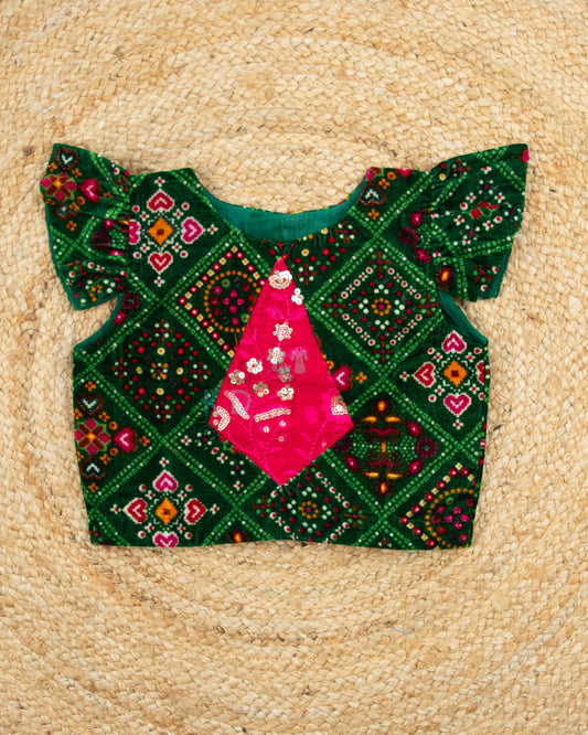 Ready to Ship: Green Velvet and Pink Net Lehenga