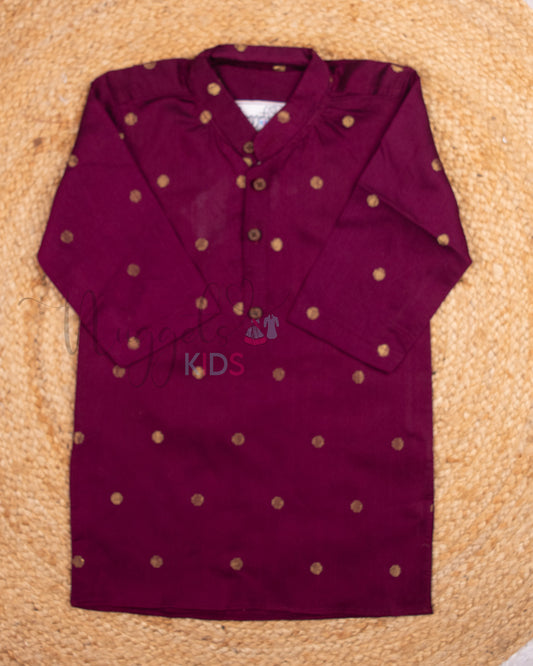 Ready to Ship: Wine Raw Silk Kurta And Chariots Printed Giza Cotton Jacket