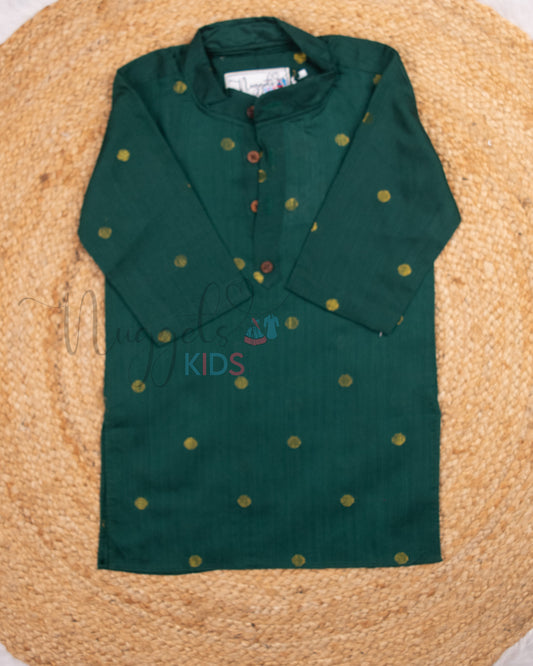 Ready to Ship: Bottle Green Raw Silk Kurta And Tamil Letters Printed Giza Cotton Jacket