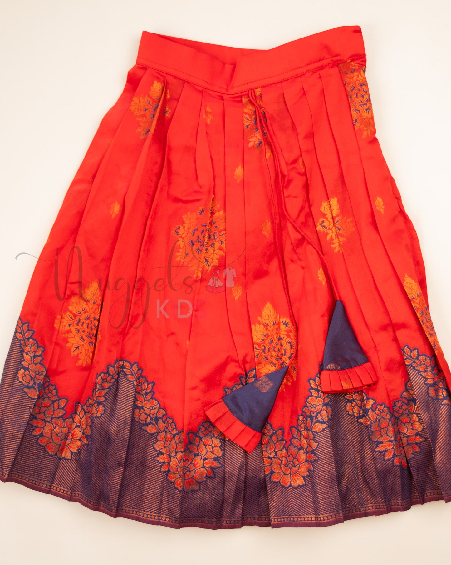 Ready to Ship: Red and Blue Designer Pattern Blouse Pattu Pavada Set