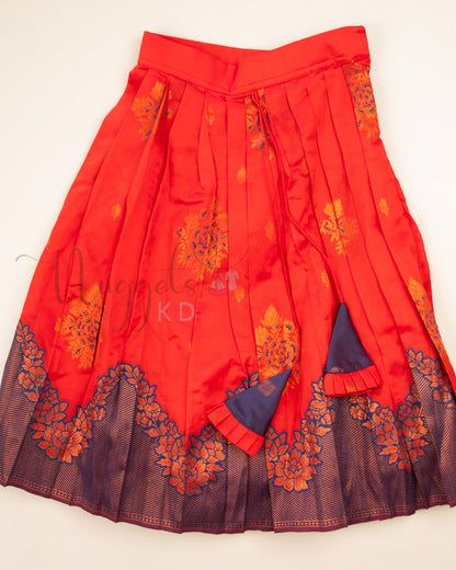 Ready to Ship: Red and Blue Designer Pattern Blouse Pattu Pavada Set