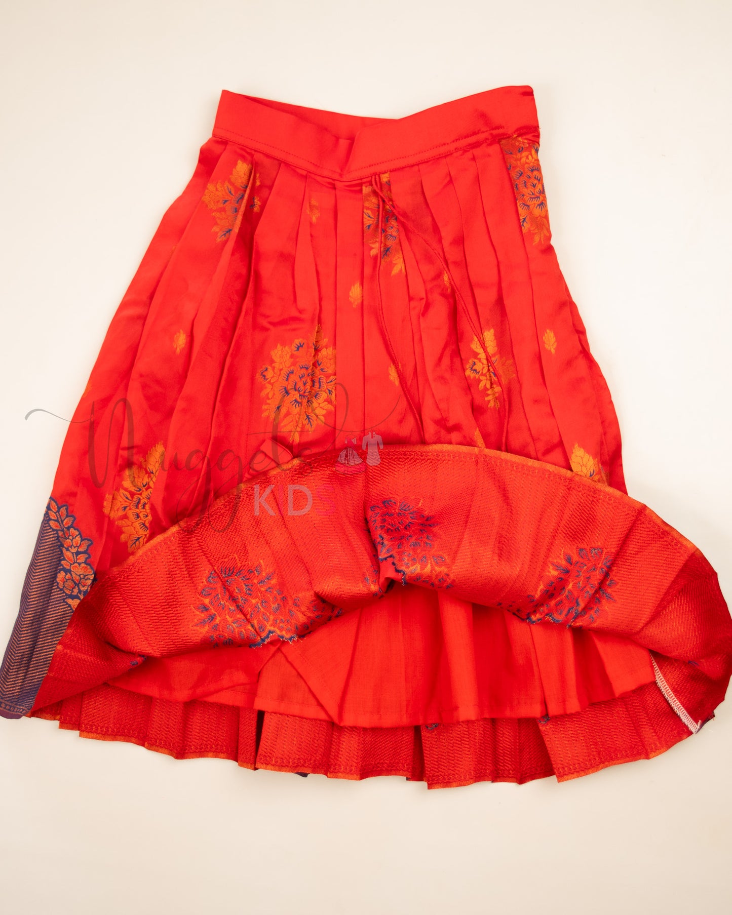 Ready to Ship: Red and Blue Designer Pattern Blouse Pattu Pavada Set