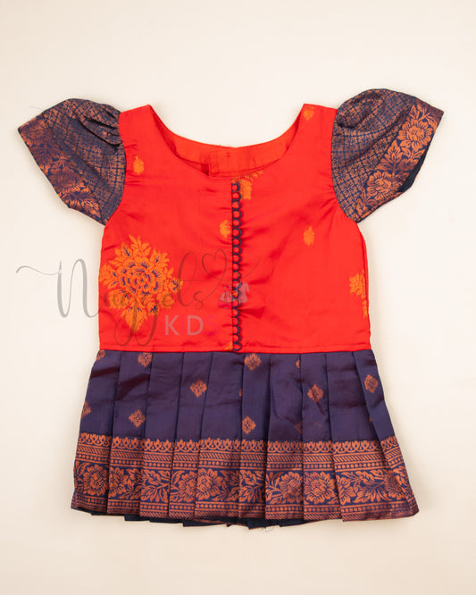 Ready to Ship: Red and Blue Designer Pattern Blouse Pattu Pavada Set