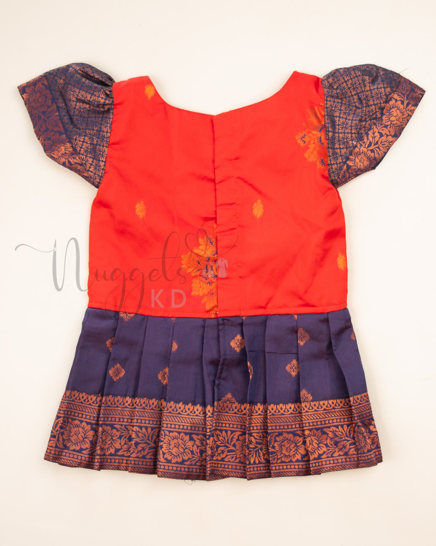 Ready to Ship: Red and Blue Designer Pattern Blouse Pattu Pavada Set